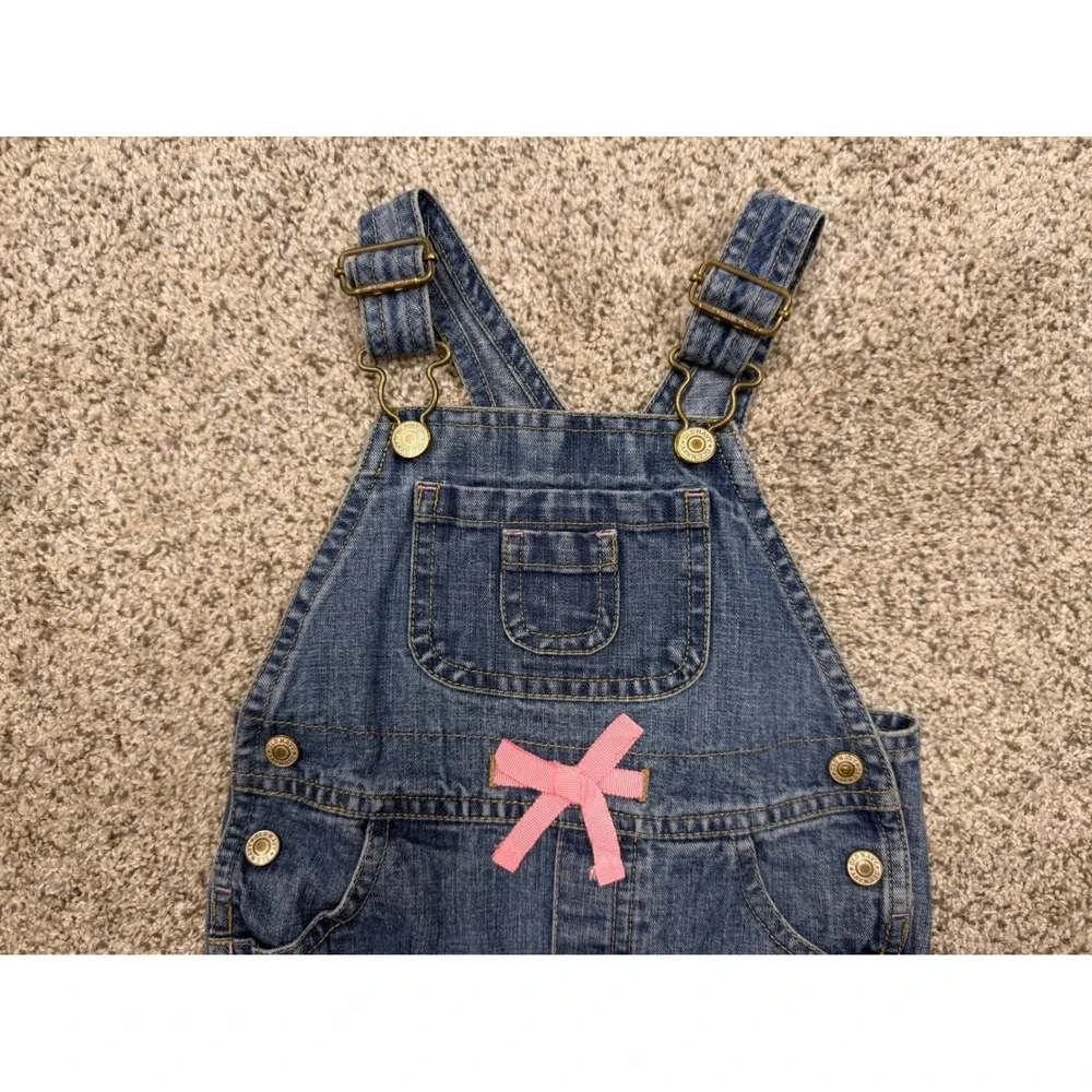 Old Navy Denim Overalls 18-24 Months Blue Classic Pink Ribbon Bow Baby Girls